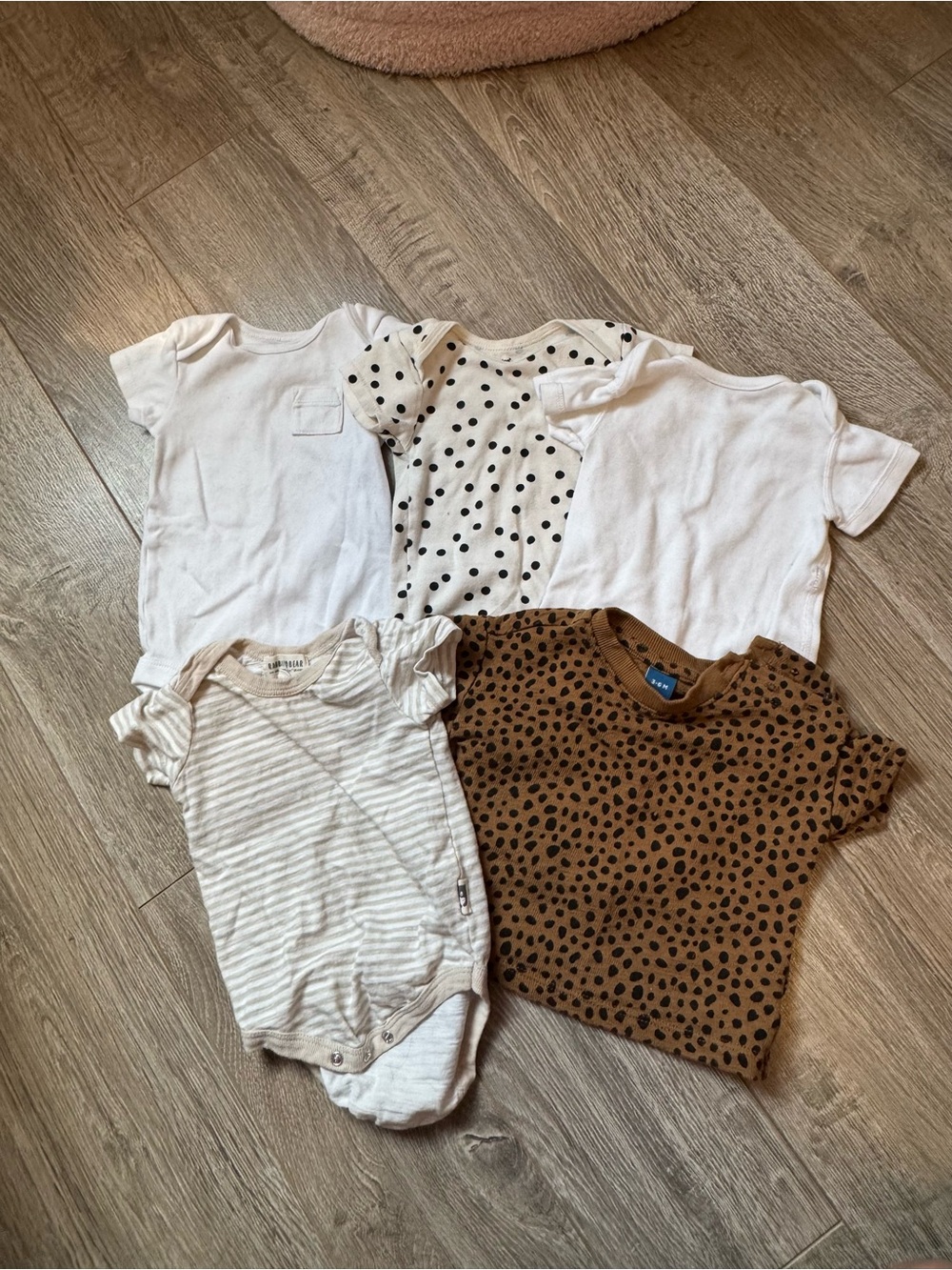 Kids Short Sleeve Tank Top Bodysuit Set - White, Cream, Brown Polka Dot